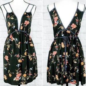 Black floral mini dress